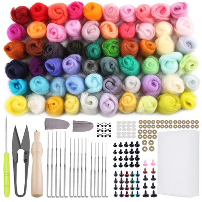 JUPEAN Needle Felting Kits, 60 Colors Wool Roving, Wool Felting Kit with Felting Needles, Foam Mat, Needle Felting Supplies