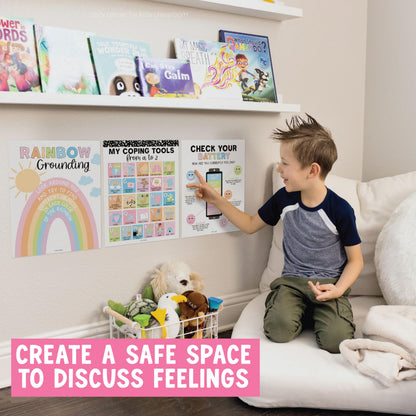 Hadley Designs 9 Calming Corner Posters for Classroom Must Haves - Calm Down Corner Supplies with Emotions Chart, School Counselor Mental Health Poster, Feelings Chart For Kids, Pastel Classroom Decor