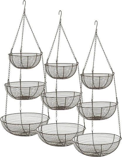 RSVP International Hanging Storage Collection 3-Tier Baskets, Bronze Woven Wire