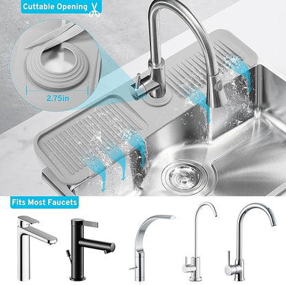 24"Longer Silicone Faucet Mat for Kitchen Sink, 5° Slope Faucets Draining Mat