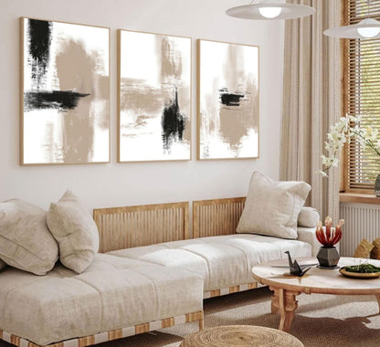 3Pcs Neutral Abstract Wall Art Black Beige Picture Wall Decor Modern Minimalist Aesthetic Canvas Poster Prints Elegant Living Room Artwork Painting Home Decoration for Bedroom Office 12x16in Unframed