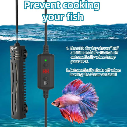 SEAOURA Small Aquarium Heater, 50W Mini Fish Tank Heater, Adjustable Submersible Aquarium Heater with External Digital Controller for Turtle, Betta, Freshwater, Saltwater, 5-15 Gallon