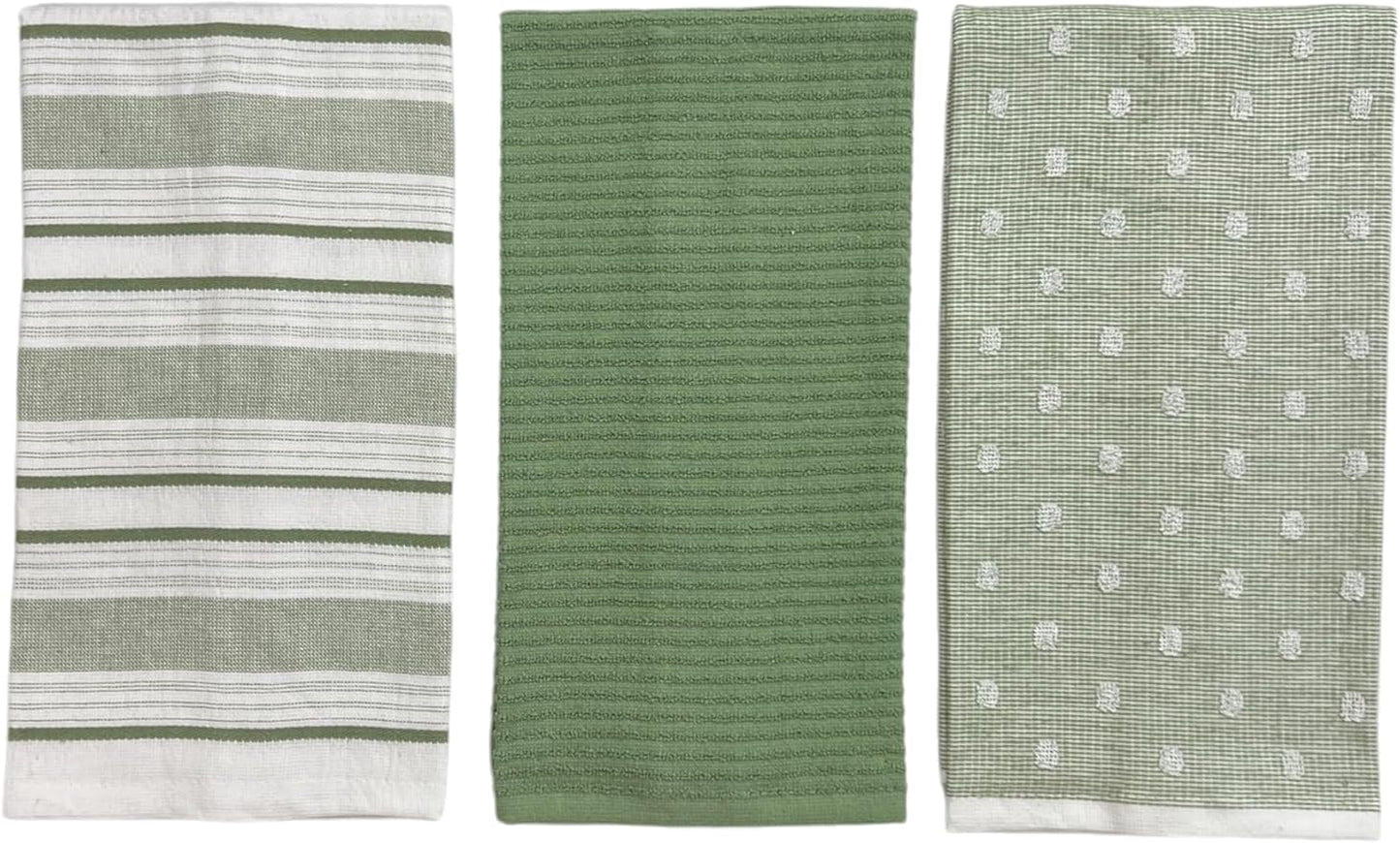 Sage Green White Kitchen Hand Dish Towels: Oversized 28" x 16", 100% Cotton
