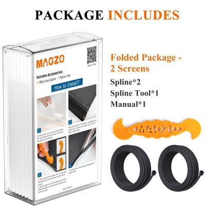 2PACK MAGZO Window&Door Screen Replacement Kit, 48''W x 99''L, with Retaining Spline (Total 65.6 FT) and Press-in Installation Tool, Scratch-Proof Polyester, Screening Roll Repair for DIY/Porch, White