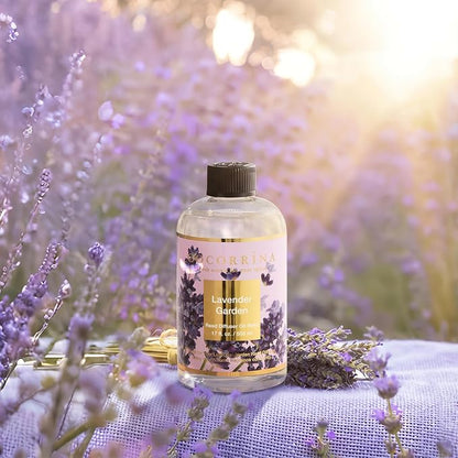 Cocorrína Reed Diffuser Refill Lavender Garden 17oz (500ml) with 8 Rattan Sticks - Premium Long-Lasting Scented Oil, Home Fragrance for Bedroom, Bathroom Home Decor