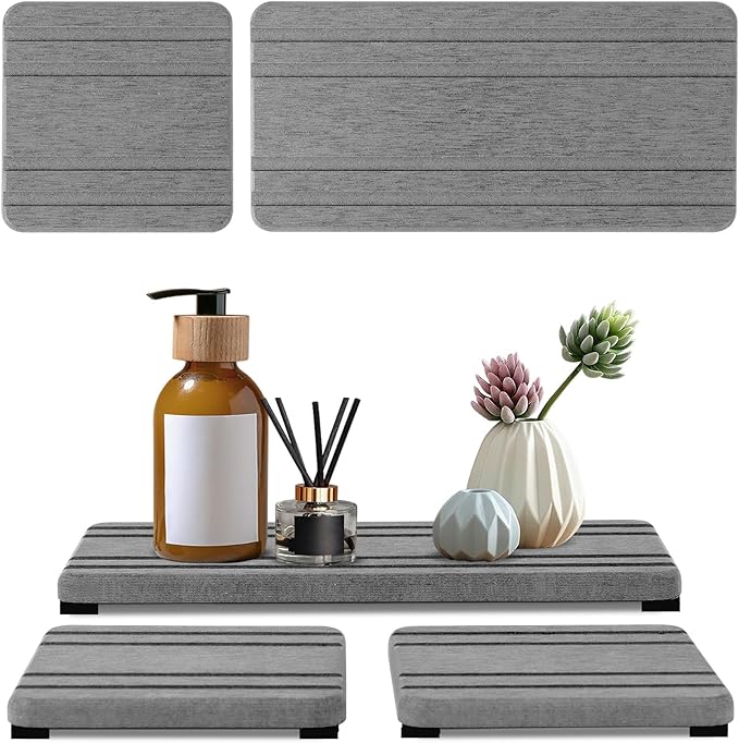3PCS Water Absorbing Stone Tray, DryingNeat Diatomite Stone Sink Tray, Instant