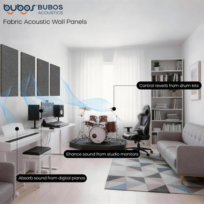 BUBOS 4 PCS Fabric Acoustic Panels, 23.6''x11.8''x1'' Self-Adhesive Soundproofing Panels for Home Studio, Office & Living Room, Sleek Design to Eliminate Echo,Fabric-Clad Grey