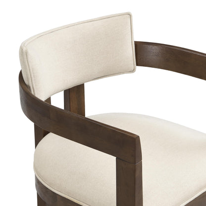 Christopher Knight Home Falcon Fabric Upholstered Dining Chairs Set of 2, Modern Wooden Dining Armchair, Curved Backrest Kitchen Side Chair, Living Room Accent Chair for Extra Seat, Walnut+Beige