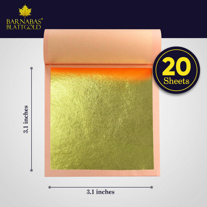 Barnabas Blattgold Gold Leaf - 23.75K Real Gold [20 Sheets, 3.1 inches] - Loose Sheets for Painting, Arts and Crafts