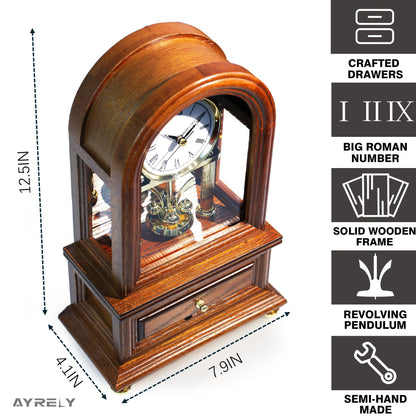 AYRELY® Wooden Table Anniversary Clock, Antique Shelf Clocks, Revolving Pendulum Mantel Clocks, Desk Grandfather Clock for Living Room, Home Decor Gift