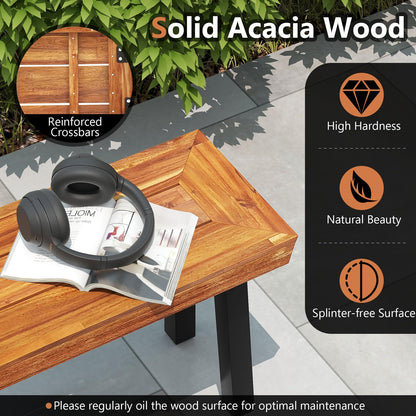 Tangkula Outdoor Acacia Wood Bench, Patio Dining Picnic Bench with Steel Legs for Porch Garden Poolside Living Room Balcony, Ideal for Indoor & Outdoor Use (1, Teak)