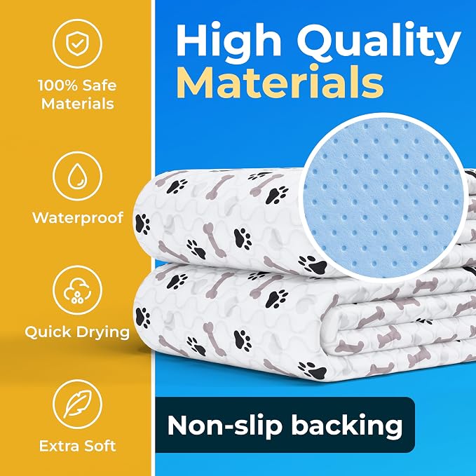 GREEN LIFESTYLE Washable Pee Pads for Dogs - Waterproof Reusable Puppy Pads with Anti-Slip Backing, Pet Training Pad for Puppy Playpen, Crate, Whelping Box, Potty Training (Pack of 48 - 30x34)