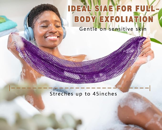 2 Pack African Net Sponge Exfoliating Body Scrubber Bath Sponge for Daily Use (Light Purple+Dark Purple)