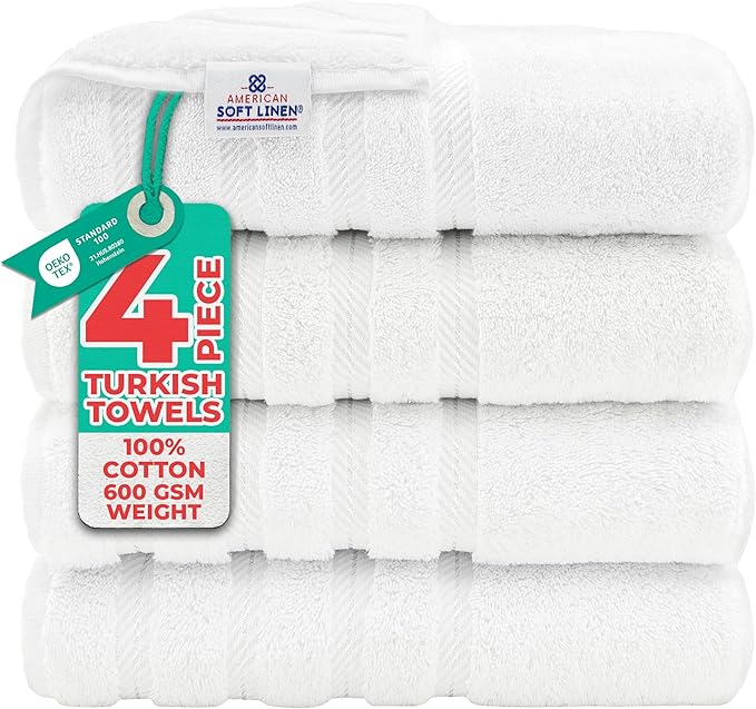 American Soft Linen Luxury 4 Piece Bath Towel Set, 600 GSM 100% Cotton Turkish