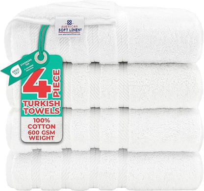 American Soft Linen Luxury 4 Piece Bath Towel Set, 600 GSM 100% Cotton Turkish