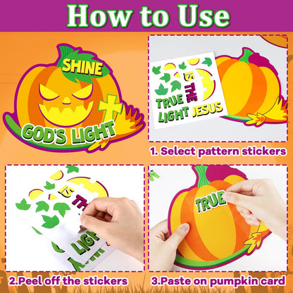 Lonfliness 36PCS Halloween Christian Jesus Fall Pumpkin Crafts DIY Christian Cross Religious Faith Crafts Pumpkin Decorating Sticker Classroom Decorations Sunday School Craft Kit Party Favors