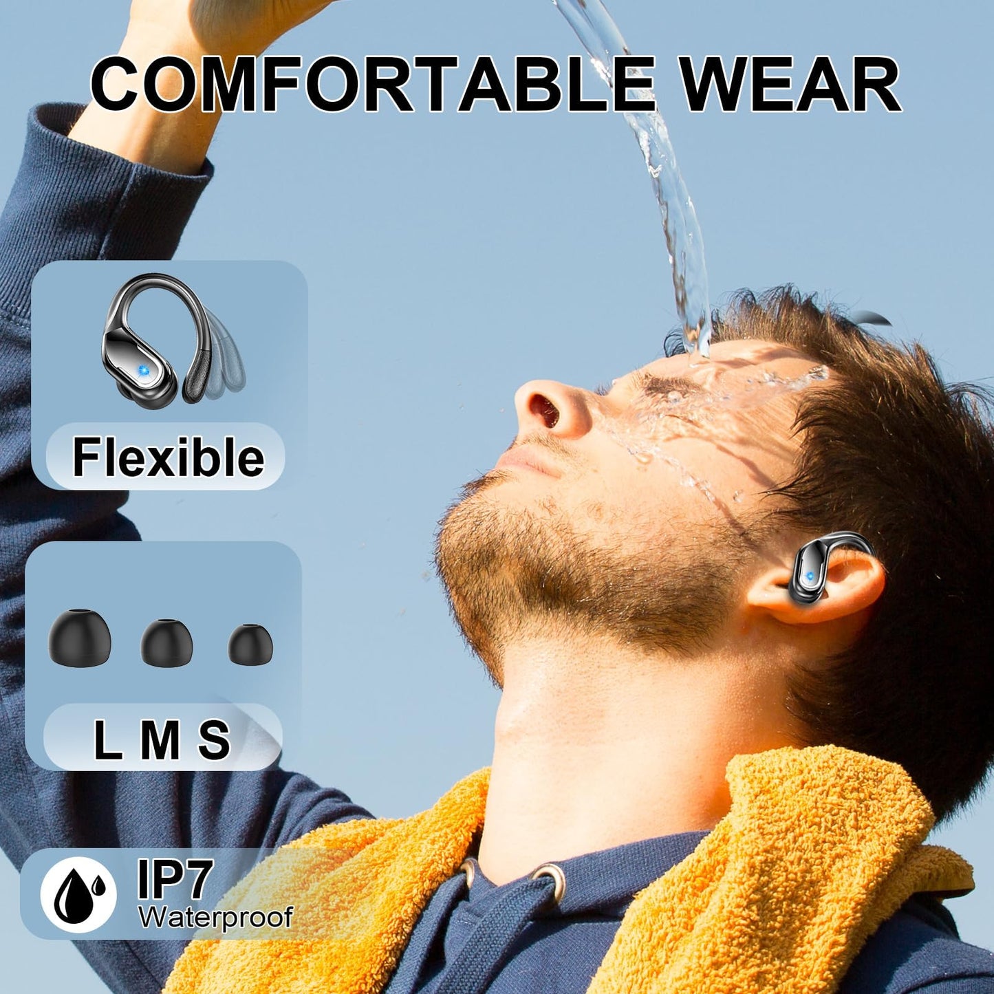 Wireless Earbuds, Sport Bluetooth 5.4 Headphones 2026 New Bluetooth Earbuds with 75Hrs Stereo, 4 ENC Mic, Noise Canceling Over-Ear Buds with Earhooks, IP7 Waterproof Earphones for Workout/Running/Gym