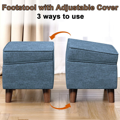 FAGAGA Foot Rest with Adjustable Cover, Storage Ottoman Dorm, Footstool and Sitting Stool, Ottoman Foot Stools for Living Room, Bedroom, Dorm, Blue