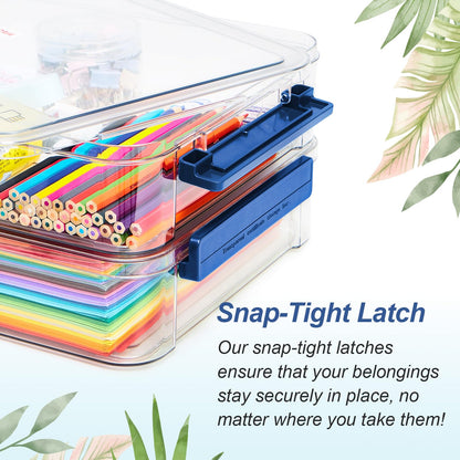 CATOOMUU 2 Pcs 5.5qt 9 x 13 Plastic Portable Project Case With Snap-Tight Latch Clear Stackable Storage Box With Lids Organizer Container For A4 File Photo Documents Scrapbook Craft Art Supplies