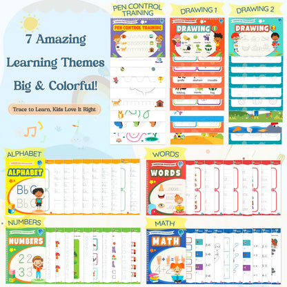 VOOWO Grooved Handwriting Practice for Kids, Larger & Deeper Magic Grooved Writing Practice for Kids Age 3-5, Reusable Letter Tracing Books, Preschool Learning Activities, Gift for Kids Boys and Girls