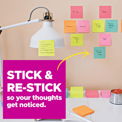 Post-it Super Sticky Lined Notes, 5 Sticky Note Pads, 4x6 in, 2X the Sticking Power, School Supplies, Office Products, Sticky Notes for Vertical Surfaces, Monitors, Walls and Windows, Bright Colors