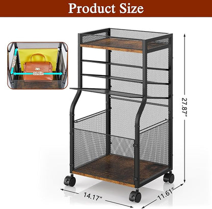 5-Tier Rolling File Cart with Lockable Wheels, Mobile File Cabinet for Hanging File Folders Sliding Trays, Under Desk Storage, Paper Organizer Utility Cart Filing Cabinet for Office, Home, School
