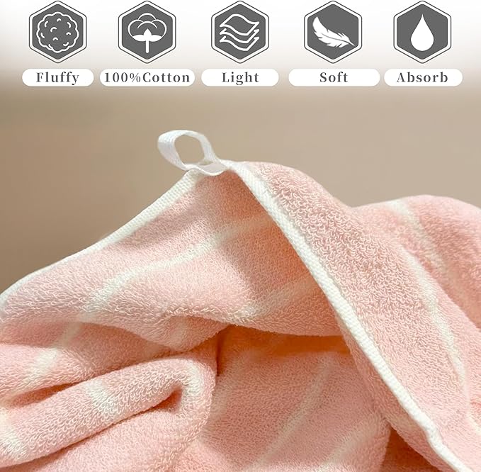 VOOVA & MOVAS Pink Stripe Natural Cotton Hand Towels Set of 2, Bathroom &