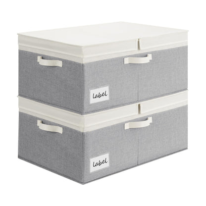 GRANNY SAYS Decorative Storage Boxes with Lid, Large Storage Bins with Double-Open Lid, Fabric Storage Basket for Clothes, 63L Closet Linen Storage Bin, White&Gray, 2-Pack