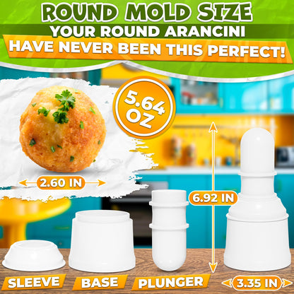 Arancini Maker Mold Set of 2 – 160g/5.65oz Rice Ball Maker Mold, Traditional Italian Rice Balls – Round & Pointed Shapes, Easy Handling, Quick Cleanup | Comfortable Grip for Home or Professional Use