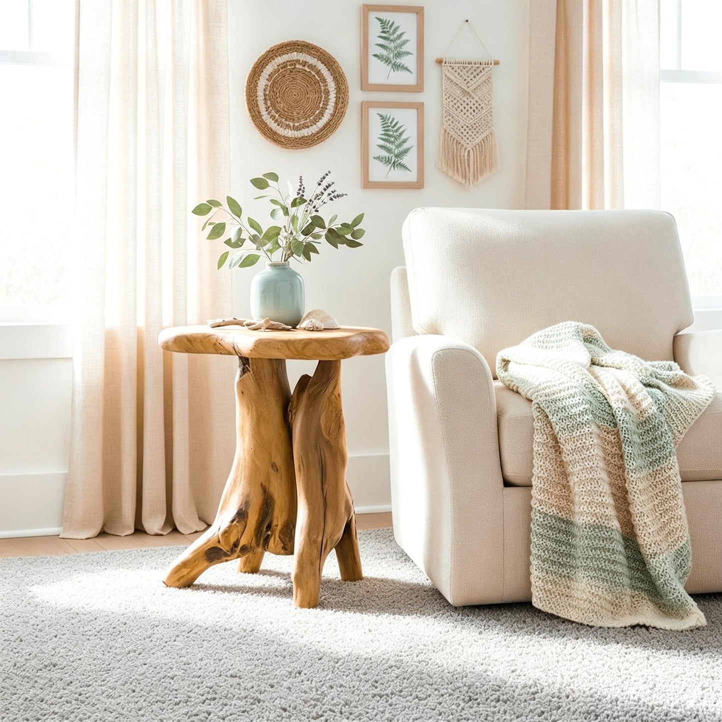 WELLAND Natural Tree Stump Stool, 19'' Tall Side Table, Live Edge End Table, Natural Edge Accent Table, Plant Stand for Living Room, Bedroom
