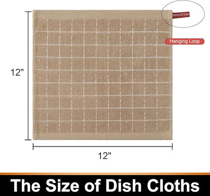 Mordimy 100% Cotton Terry Cloth Dish Cloths, Soft and Absorbent Checkered Dish