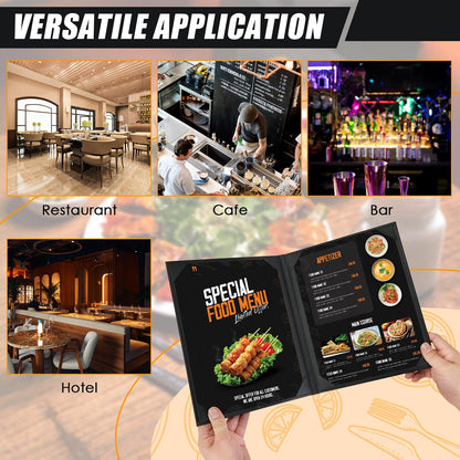 NATGAI Restaurant Menu Covers 8.5" x 11", 10 Packs PU Leather Menu Holders, Waterproof Double View Restaurant Menu Holders, Fit for Letter Size Restaurant Bar Cafe Hotel (2 View, 8.5"×11")