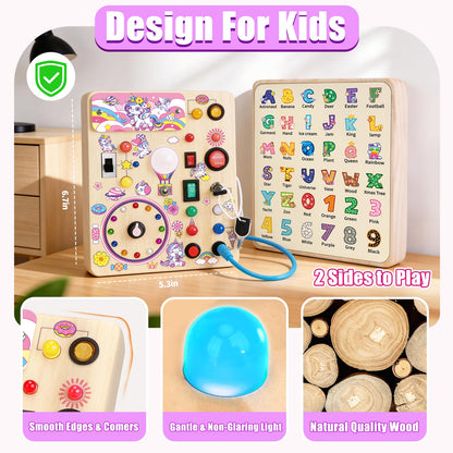Konijiwa Busy Board - Montessori Toys for 1-3 Years Old Boys & Girls | Sensory Toys for Kids with Autism | Toddlers Learning Activity for Early Development (Unicorn Busy Board v2)