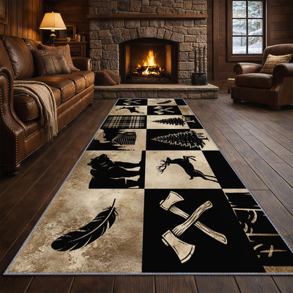CAQDUEP Rustic Wildlife Runner Rug 2x6 Vintage Lodge Style Runner, Western Country Bear Deer Rugs, Rustic Cabin Rug Non Slip Backing Washable Rugs for Hallways