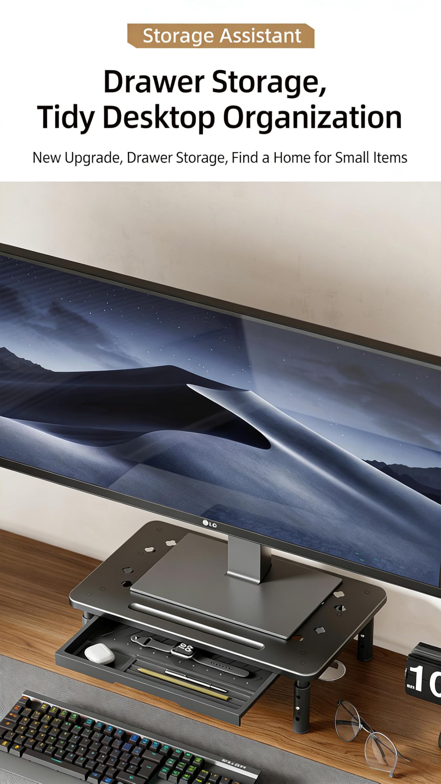 PLENTY MORE Adjustable Ergonomic Monitor Stand with Spacious Storage Shelf - Heavy-Duty Steel for Home Office & Gaming, Reduces Neck/Back Strain, Elevates Screens to Eye Level