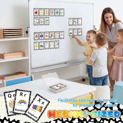 Epakh 26 Pcs Magnetic Alphabet Flash Cards with Storage Box 26 A - Z Letters for Kids, Preschool, ESL, Montessori Learning, Educational Gift for Toddlers, Classroom(Classical)