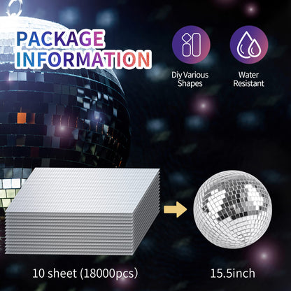 18000 PCS Silver Mini Square Disco Tiles, 5 x 5 mm Self-Adhesive Mirror Mosaic Tiles，Glass Mosaic Stickers for Vases, Cups, Home Decoration