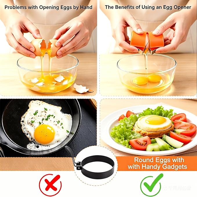 Egg Shell Opener + Large 3.5" Nonstick Egg Rings 2026 New Set, Round Mold - Griddle Cooking Shaper, Multifunctional Egg Separator for Raw & Hard Boiled Eggs, Kitchen Egg Peeler Shell Remover Gadget