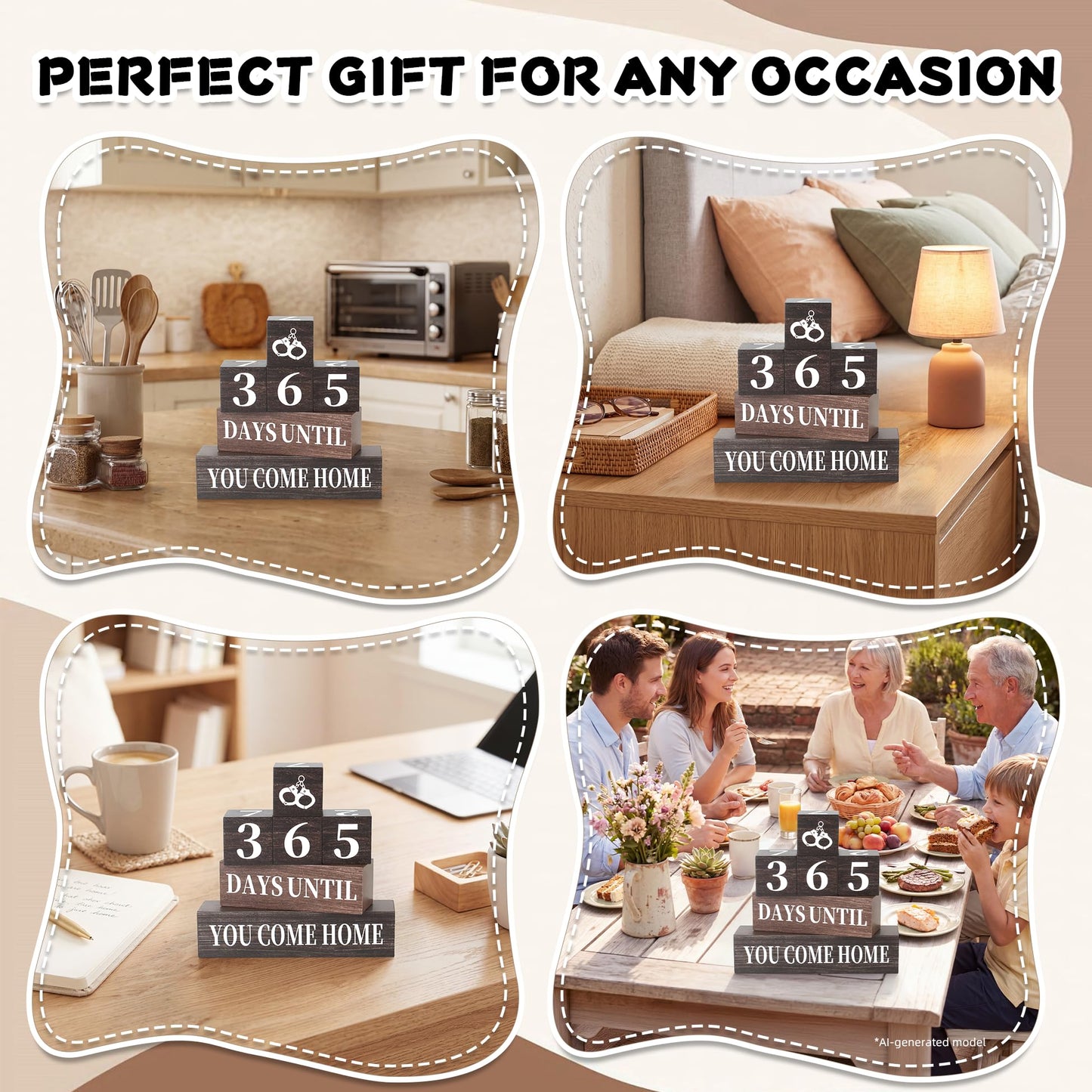 6 Pcs 365 Days Come Home Countdown Wooden Table Decor, Welcome Home Rustic Table Centerpiece Decorations for Home Office Shelf