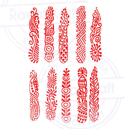 Royal Kraft Textile Wooden Blocks Innovative Border Design Printing Stamps (Set of 10) Htag2160