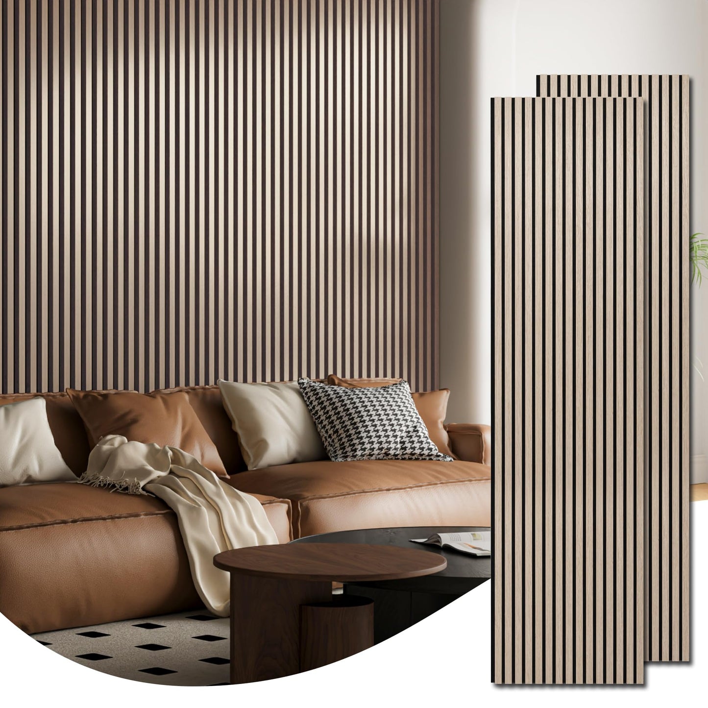 Art3d 2-Pack 94.5" x 24" Acoustic Wood Panels for Wall, 31 sq.ft Soundproof Wood Slat Panels, 3D Fluted Sound Absorbing Paneling for Interior Wall Decor, Living Room, Bedroom - Brown Oak