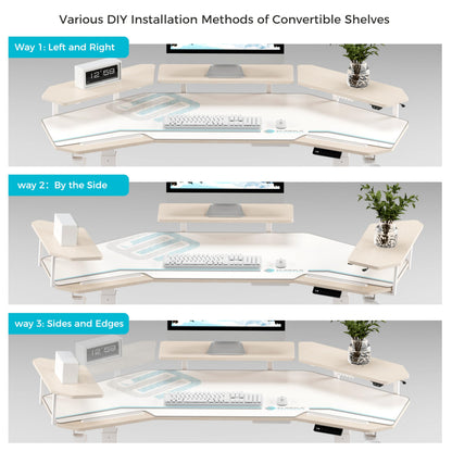 EUREKA ERGONOMIC Standing Desk,63" Electric Adjustable Height Computer Desk,Wing Shaped Music Studio Desk, LED Monitor Stands, Dual Motor&Slot, Maple