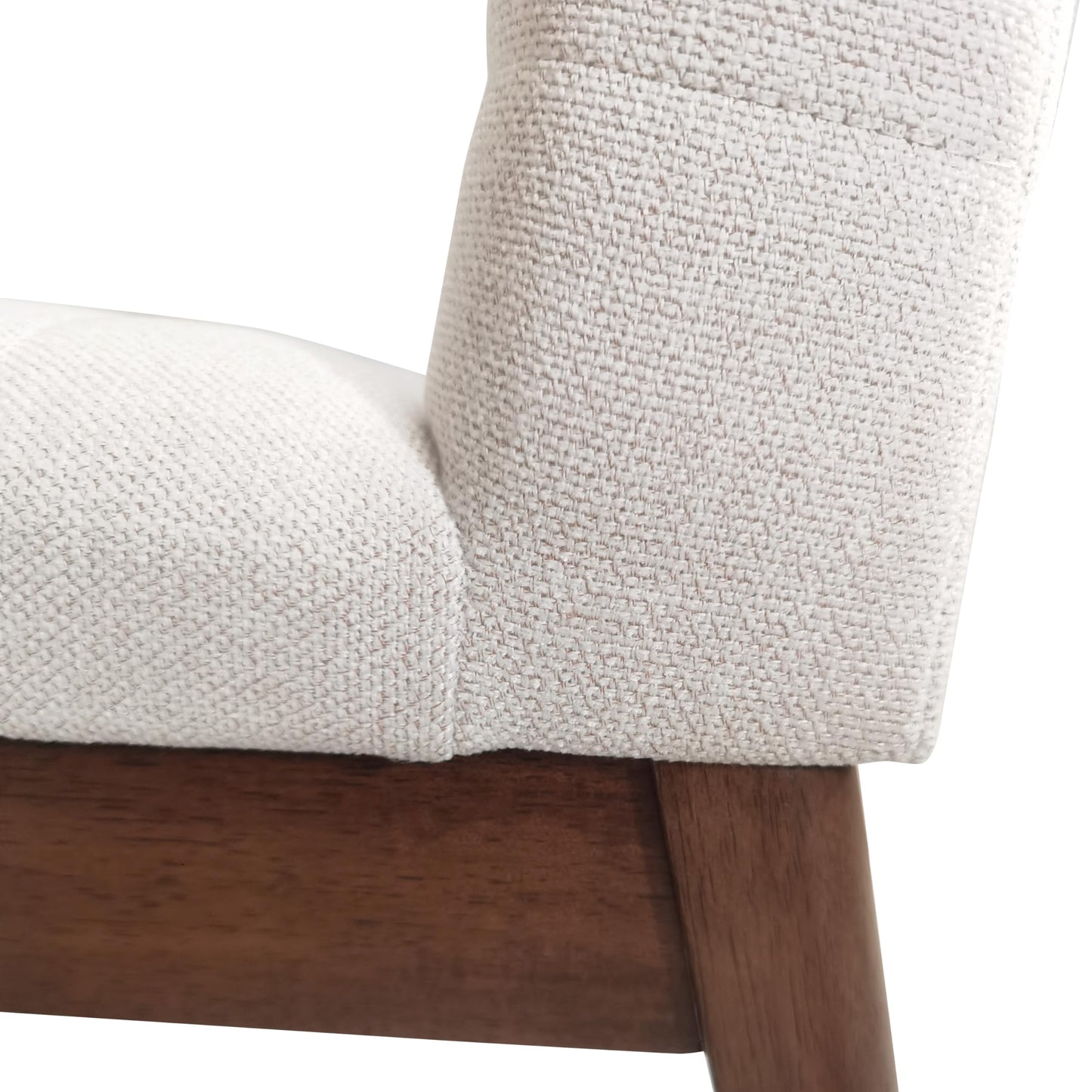 Christopher Knight Home Lancer Dining Chairs Set of 2, Wooden Kitchen Side Chair, Fabric Upholstered Accent Chair, Mid-Century Modern Armless Design with Channel Stitching, Light Beige and Walnut