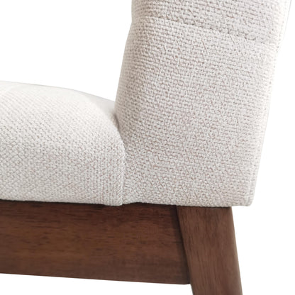 Christopher Knight Home Lancer Dining Chairs Set of 2, Wooden Kitchen Side Chair, Fabric Upholstered Accent Chair, Mid-Century Modern Armless Design with Channel Stitching, Light Beige and Walnut