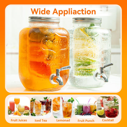 1-Gallon Glass Drink Dispenser for Parties - Beverage Dispenser with Stand and Stainless Steel Spigot | Lemonade, Sun Tea, Kombucha Jar