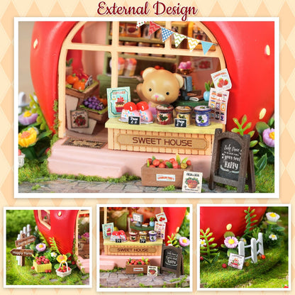TuKIIE DIY Miniature House Kit with Furniture, 1:100 Scale Creative Room Mini Wooden Dollhouse Book Nook for Kids Teens Adults(Berry Shop)