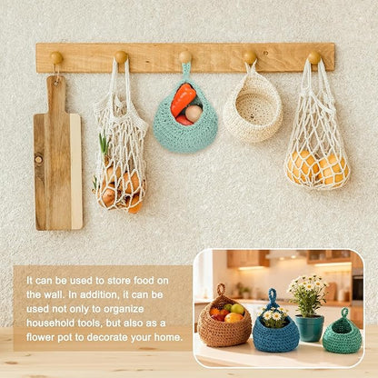 uxcell Hanging Fruit Baskets for Kitchen, Hand-Woven Wall Hanging Storage Jute