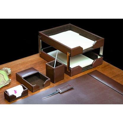 DACASSO Bonded Leather Desk Set - Luxury Leather Desk Pad & Desk Organization Essentials - Office Organization & Executive Desk Decor - (Dark Brown, 8 Piece)