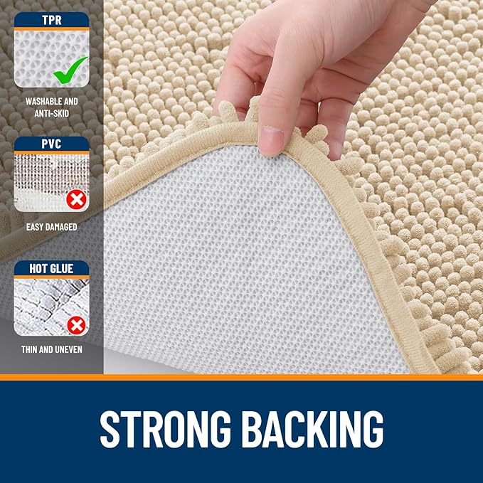 OLANLY Large Bathroom Rugs 45x27, Extra Soft Absorbent Chenille Bath Rugs, Rubber Backing Quick Dry, Machine Washable Bath Mats for Bathroom Floor, Tub and Shower, Home Decor Accessories, Beige