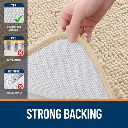 OLANLY Large Bathroom Rugs 59x35, Extra Soft Absorbent Chenille Bath Rugs, Rubber Backing Quick Dry, Machine Washable Bath Mats for Bathroom Floor, Tub and Shower, Home Decor Accessories, Beige